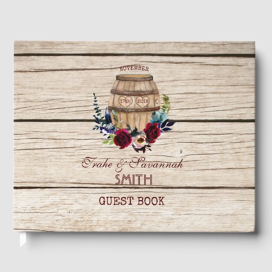 Burgundy Floral Wine Barrel Fall Wedding Gastenboek (Voorkant)