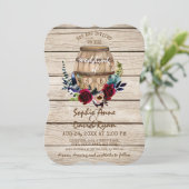 Burgundy Floral Wine Barrel Fall Wedding Kaart (Staand voorkant)