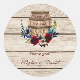 Burgundy Floral Wine Barrel Fall Wedding Ronde Sticker
