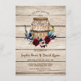 Burgundy Floral Wine Barrel Rehearsal Dinner Kaart