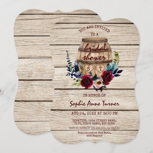 Burgundy Floral Wine Barrel Vrijgezellenfeest Kaart (Voorkant / Achterkant)