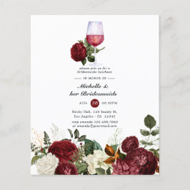 Burgundy Floral Wine Tasting Bridesmaids Luncheon Flyer