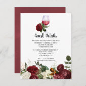 Burgundy Floral Wine Tasting Weddenschap Details Informatiekaartje (Voorkant / Achterkant)