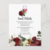 Burgundy Floral Wine Tasting Weddenschap Details Informatiekaartje (Voorkant)