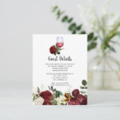 Burgundy Floral Wine Tasting Weddenschap Details Informatiekaartje (Staand voorkant)