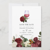 Burgundy Floral Wine Tasting Weduwfoto Save The Date (Voorkant)