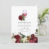 Burgundy Floral Wine Tasting Weduwfoto Save The Date (Staand voorkant)