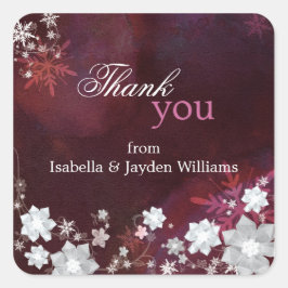 Burgundy Floral Winter Weddenschap Vierkante Sticker
