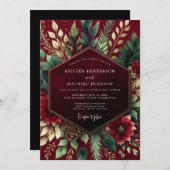 Burgundy Floral Winter Wedding Kaart (Voorkant / Achterkant)
