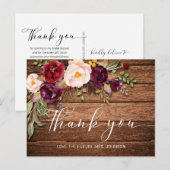 Burgundy Floral Wood Vrijgezellenfeest Dank je wel Briefkaart (Voorkant / Achterkant)