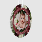 Burgundy Floral Wreath Babys eerste kerstfoto Ornament (voorkant)