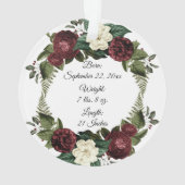 Burgundy Floral Wreath Babys eerste kerstfoto Ornament (achterkant)