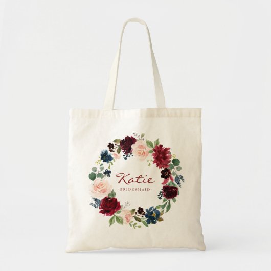 Burgundy Floral Wreath Bridesmaid Gift Tote Bag (Voorkant)