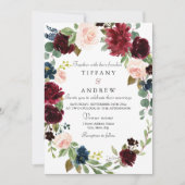Burgundy Floral Wreath Modern Elegant Wedding Kaart (Voorkant)