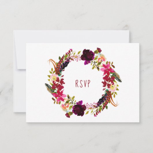Burgundy Floral Wreath RSVP kan kiezen (Voorkant)