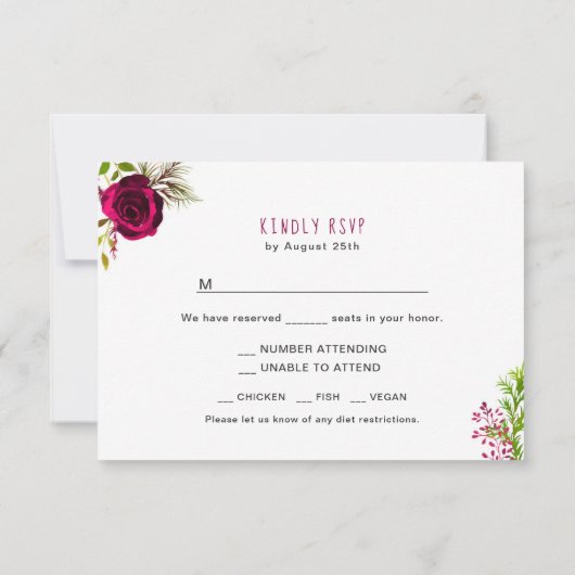 Burgundy Floral Wreath RSVP kan kiezen (Achterkant)