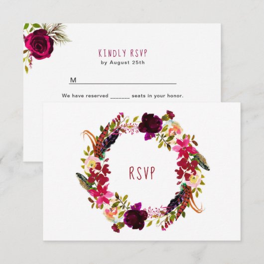 Burgundy Floral Wreath RSVP kan kiezen (Voorkant / Achterkant)