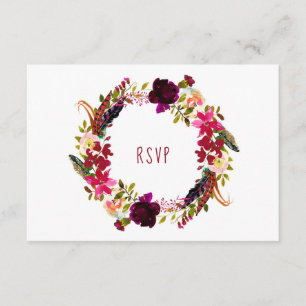 Burgundy Floral Wreath RSVP kan kiezen Kaartje