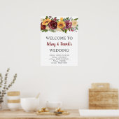 Burgundy Floral Yellow Sunflower Weduwis Welkom Poster (Keuken)