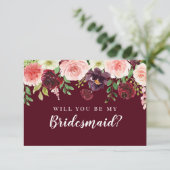 Burgundy Floral zal je mijn Bridesmaid-voorstel zi Kaart (Staand voorkant)