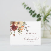 Burgundy Floral zal je mijn Bridesmaid-voorstel zi Uitnodiging Briefkaart (Staand voorkant)