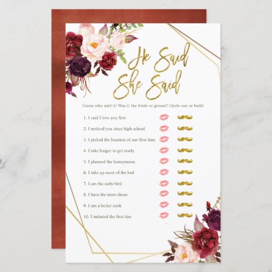 Burgundy Floral zei dat ze een spelkaart zei (Voorkant / Achterkant)