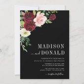 burgundy floral zwarte bruiloft kaart (Voorkant)