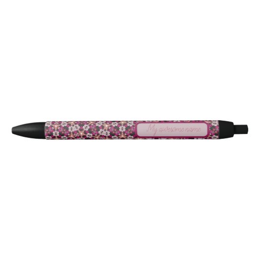 Burgundy Floral Zwarte Inkt Pen (Voorkant)