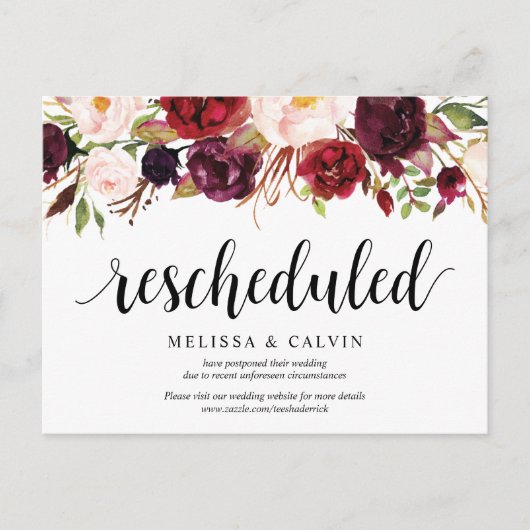 Burgundy Florals, een nieuw plan uitgesteld Briefkaart (Voorkant)