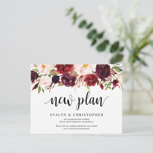 Burgundy Florals, een nieuw plan uitgesteld Briefkaart (Staand voorkant)