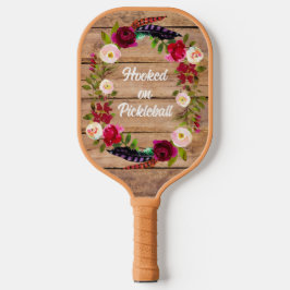 Burgundy Florals, Feathers, Wood Paddle Pro