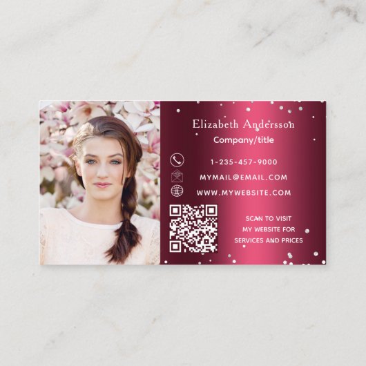 Burgundy florals foto QR code Visitekaartje (Achterkant)