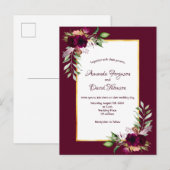 Burgundy florals Gold boho bruiloft Briefkaart (Voorkant / Achterkant)
