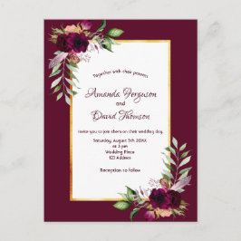 Burgundy florals Gold boho bruiloft Briefkaart