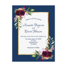 Burgundy florals Gold greenery boho blue bruiloft