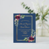 Burgundy florals Gold greenery boho blue bruiloft Briefkaart (Staand voorkant)