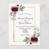 Burgundy florals gold greenery boho bruiloft briefkaart (Voorkant)