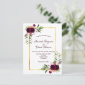 Burgundy florals gold greenery boho bruiloft briefkaart (Staand voorkant)