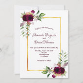 Burgundy florals gold greenery boho bruiloft kaart (Voorkant)