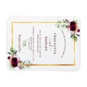 Burgundy florals gold greenery boho bruiloft magneet (Horizontaal)