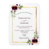 Burgundy florals gold greenery boho bruiloft magneet (Verticaal)
