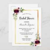 Burgundy florals Gold greenery boho vrijgezellenfe Briefkaart (Voorkant / Achterkant)