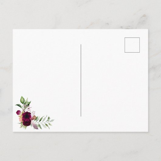 Burgundy florals Gold greenery boho vrijgezellenfe Briefkaart (Achterkant)