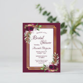 Burgundy florals Gold greenery boho vrijgezellenfe Briefkaart (Staand voorkant)