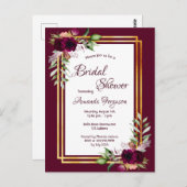 Burgundy florals Gold greenery boho vrijgezellenfe Briefkaart (Voorkant / Achterkant)
