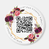 Burgundy florals goud geometrische QR code bruilof Magneet (Voorkant)