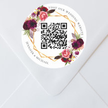 Burgundy florals goud geometrische QR code bruilof