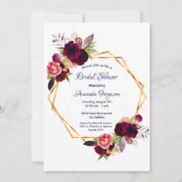 Burgundy florals goudgeometrisch boho vrijgezellen kaart