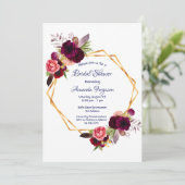 Burgundy florals goudgeometrisch boho vrijgezellen kaart (Staand voorkant)