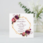 Burgundy florals goudgeometrisch boho vrijgezellen kaart (Staand voorkant)